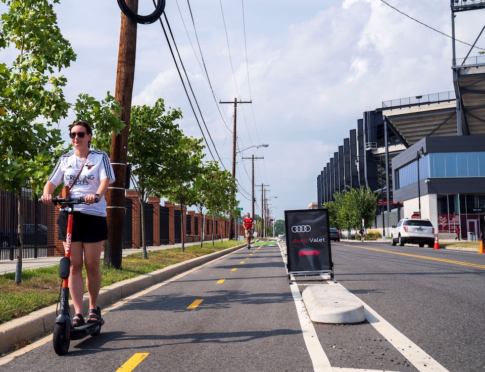 Scooter outside of Audi Field