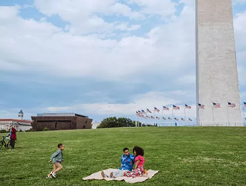 Family having a picnic on National Mall
